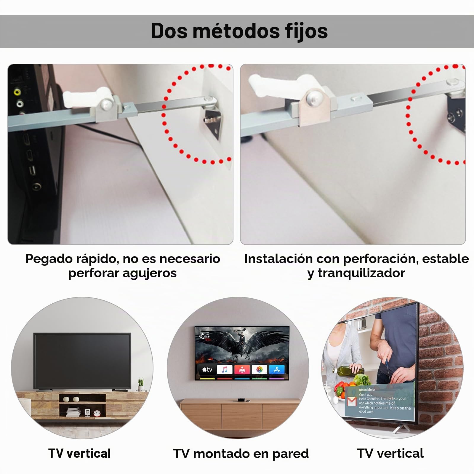 Anclaje antivuelco correas para TV y muebles, seguridad para niños y mascotas (8,6-14,1 pulgadas)