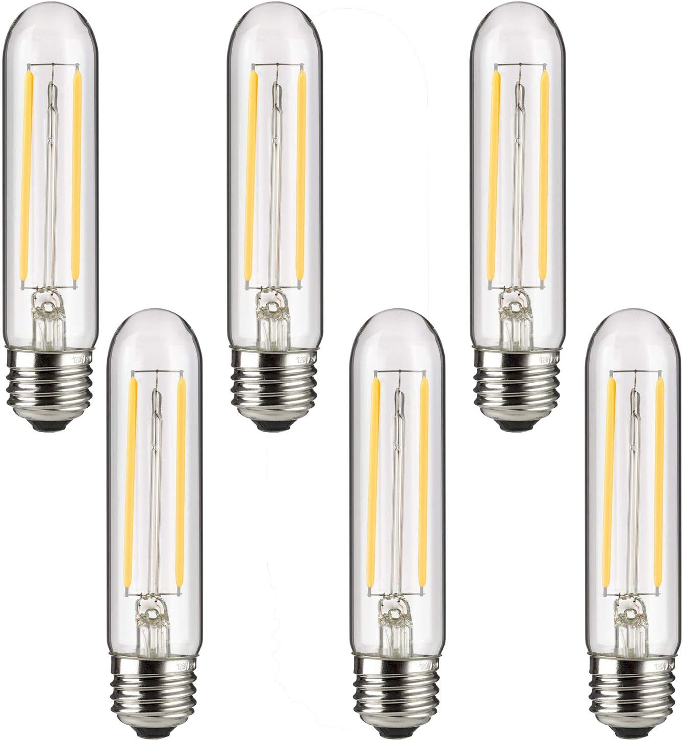 Sunlite 41148 LED Filament T10 Tubular Light Bulb, 2 Watts (25W Equivalent), 160 Lumens, E26 Base, Dimmable, 126mm, 6 Pack 2200K - Amber