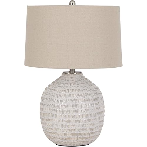 Signature Design by Ashley Jamon Contemporary 26" Round Textured Ceramic Table Lamp, Beige