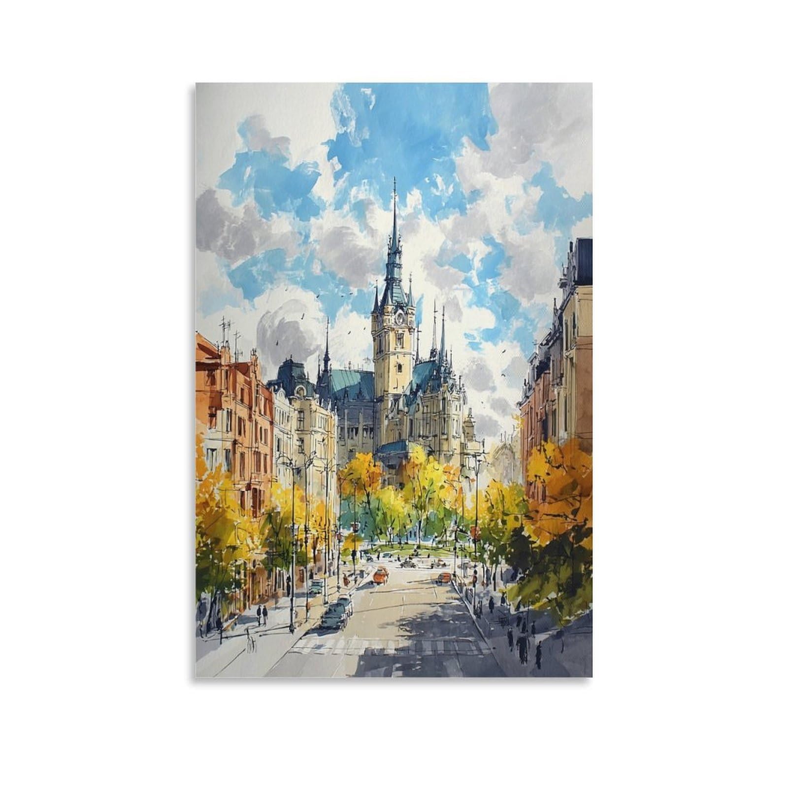 XWYMXZ Montreal Watercolor Canada 24x36inch(60x90cm) Vintage Travel Poster Watercolor Canvas Art