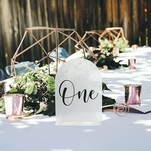 Miniatura 26 de Letrero de arco acrílico con espejo dorado de 5 x 7 pulgadas con soporte, paquete de 10 letreros acrílicos de arco dorado en blanco con base