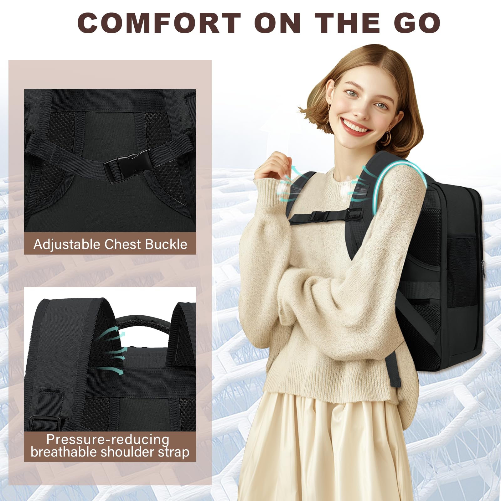 Xkdoai Zaino da Viaggio 45x36X20 per Easyjet Zaino da Viaggio Aereo Bagaglio a Mano Zaino Uomo Porta PC 15.6 pollici Antifurto Zaino Donna per Università Casual Backpack