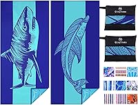 Vista 27 de Paquete de 2 toallas de playa de microfibra fina y ligera de gran tamaño, 71 x 32 pulgadas, extra grandes, sin arena, para viajes, natación