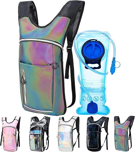 Mochila de hidratación, mochila de agua con vejiga de agua de 2 L, paquete de hidratación esencial para festivales y rave, aislamiento ligero para