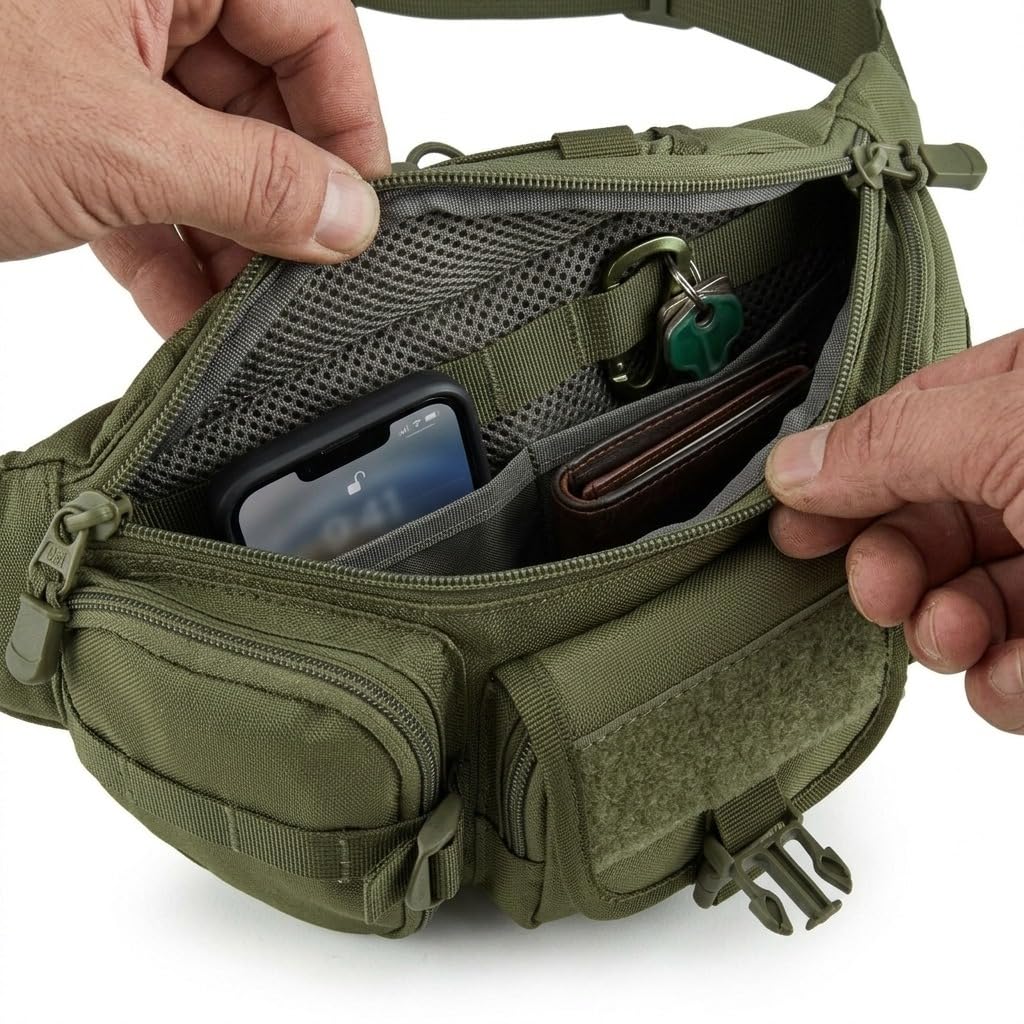 Bros Tactical Waist Pack for Men & Women, Large Military Fanny Pack Outdoor Hip Belt Bag with MOLLE System, Water Resistant EDC Pouch for Hiking, Camping, Trekking, Fishing, and Travel (Green)-image-31