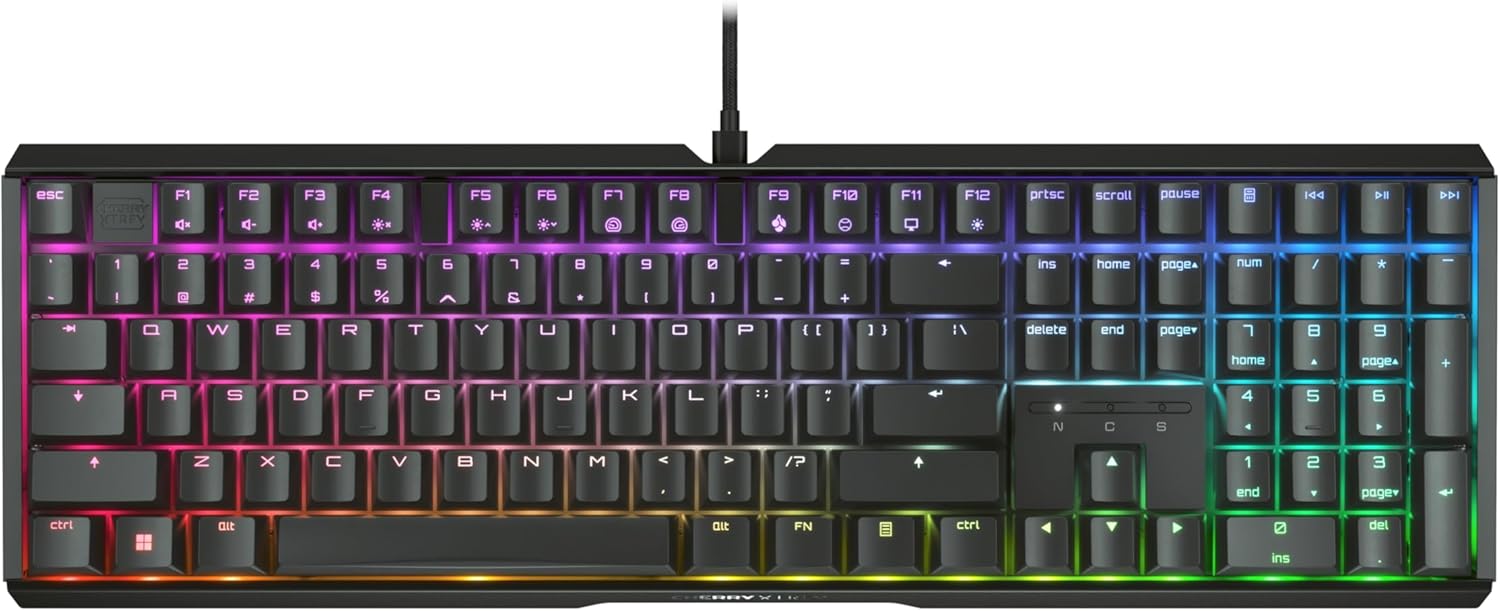 CHERRY XTRFY MX 3.1, Wired Mechanical Gaming Keyboard, Durable Aluminum Housing, RGB Lighting, Integrated Damping Mechanisms, USB-A, MX2A RED Switches, Black