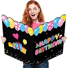 WNINK Jumbo Birthday Card Giant Guest Book, Black Balloon Extra Large Birthday Greeting Card with Envelope for Girls Boys Men Women Birthday Party Supplies 22 x 14 Inch