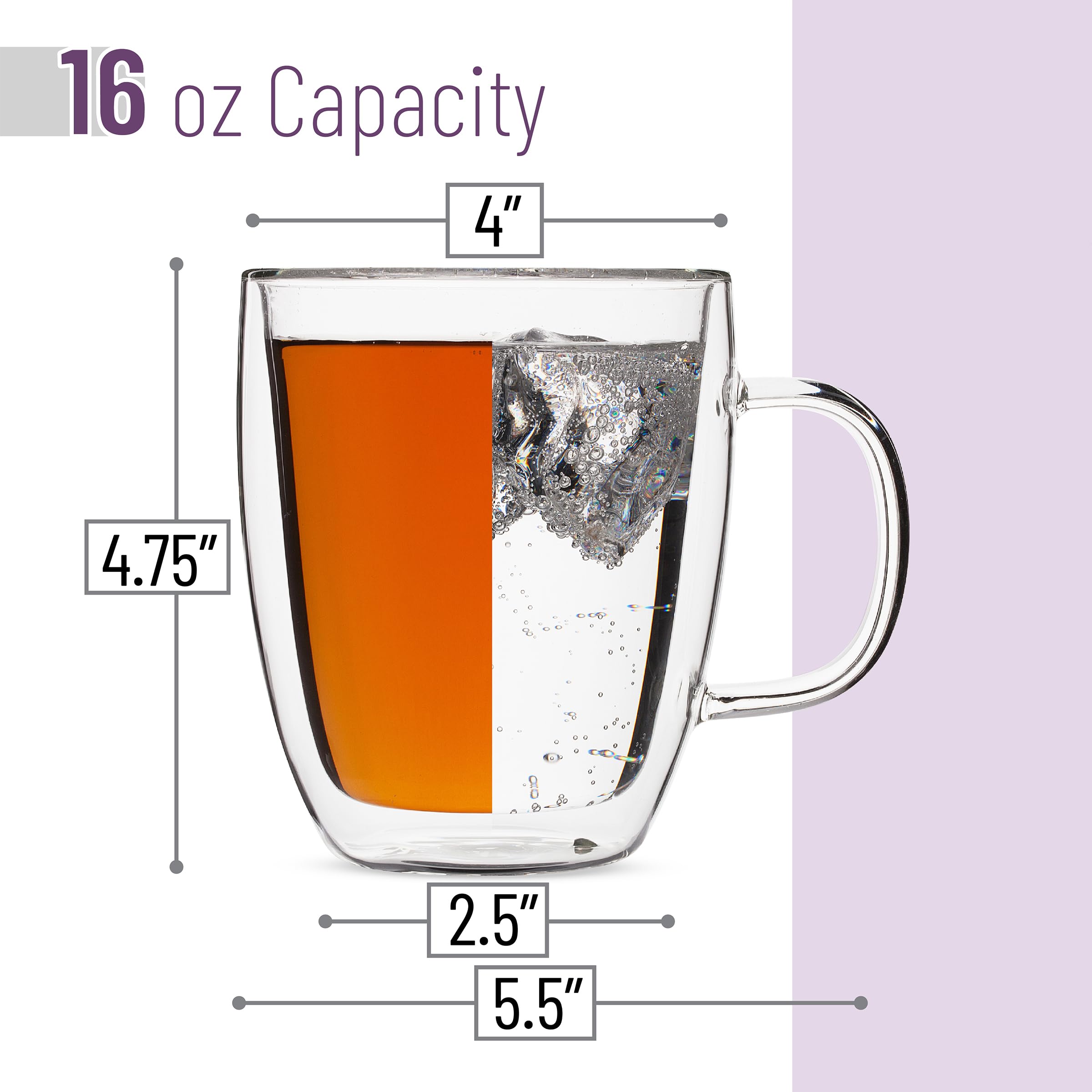 BTaT Doppelwandige Kaffeetassen aus Glas, 473 ml, isoliert, transparent, 6 Stück