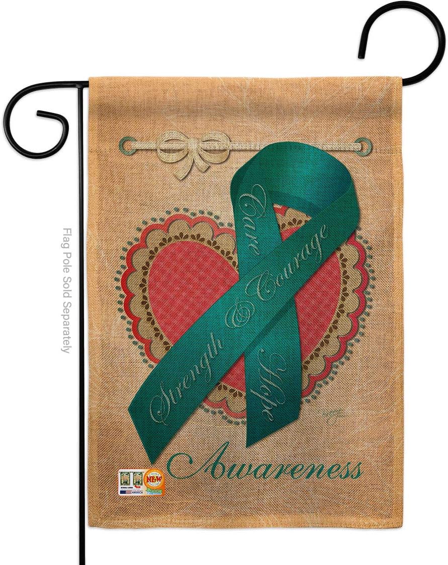 Ovarian Awareness Burlap Garden Flag Support Inspirational Survivor Ribbon Prevention Cancer Autism Breast BLM Small Decorative Gift Yard House Banner Double-Sided Made In USA 13 X 18.5