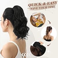 Vista 5 de BARSDAR Extensiones de cola de caballo con clip de garra, extensiones de cabello corto ondulado negro de 14 pulgadas para mujer, extensiones