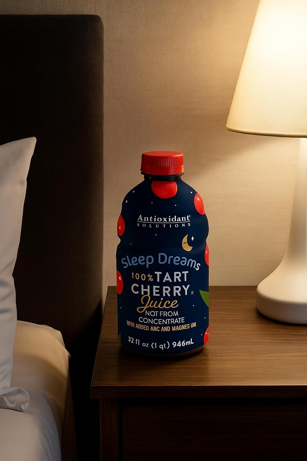 Antioxidant Solutions Sleep Dreams - 100% Tart Cherry Juice with Zinc & Magnesium - No Added Sugar - 32 fl oz Bottles (6-Pack)