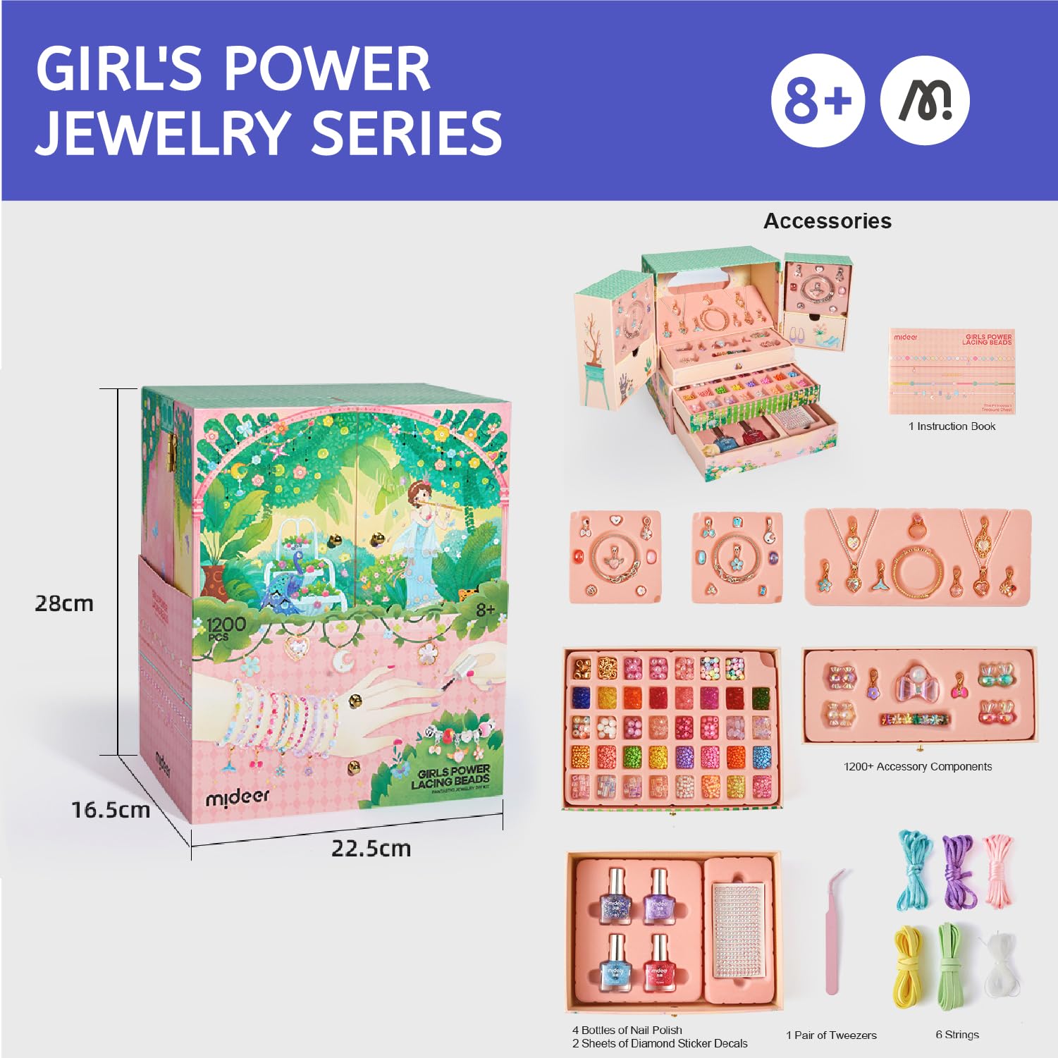 Mideer Boîte au trésor de princesse pour filles - Kit de plus de 1200 bijoux à faire soi-même - Autocollants pour vernis à ongles inclus - À partir de 8 ans