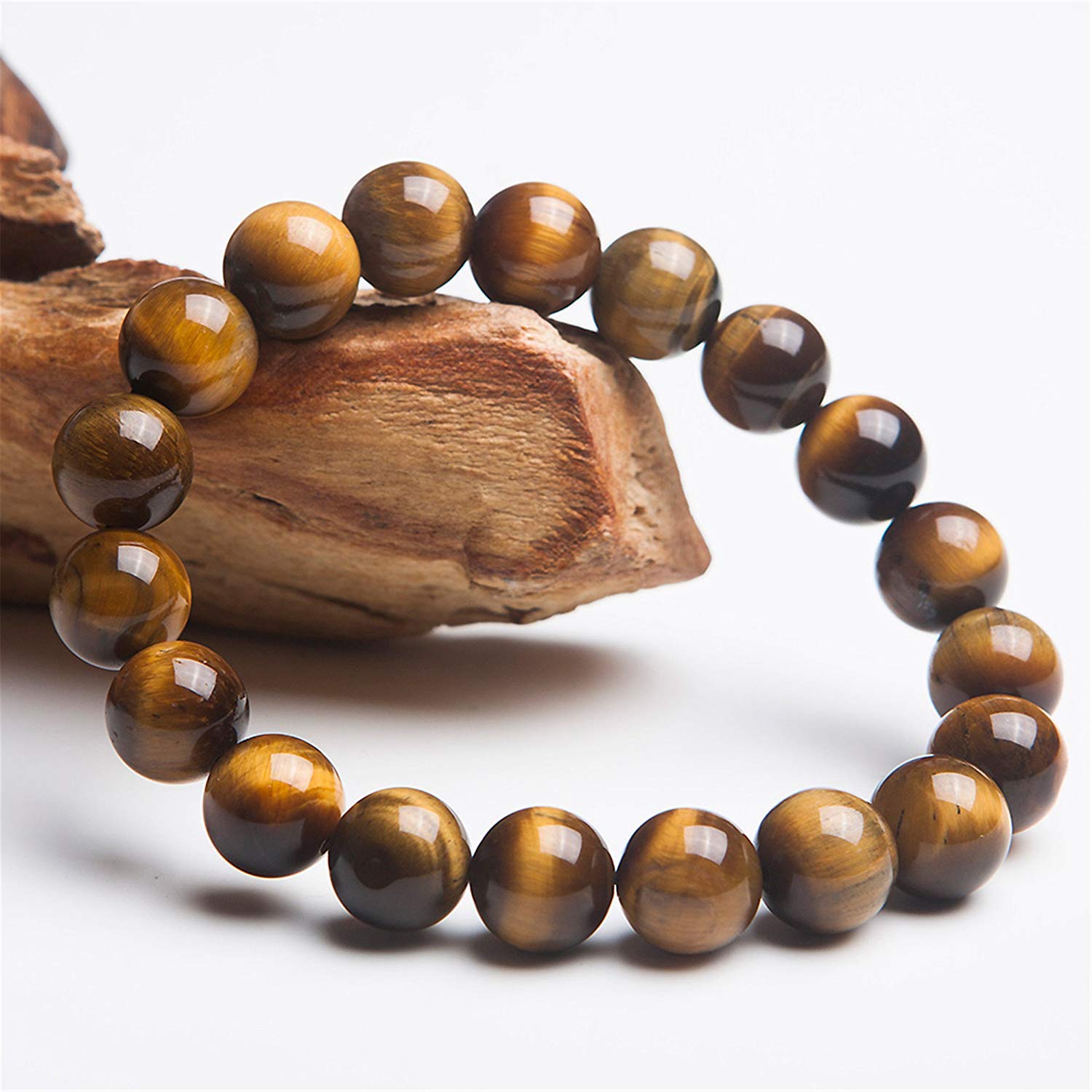 YDYDTTKD Bracciale con Perline Rotonde in Cristallo Elasticizzato da Donna, Vero Occhio di Tigre Giallo Naturale da 10 mm