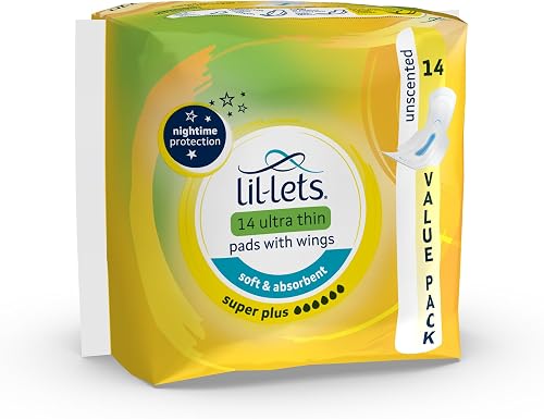Lil-Lets Unscented Super Plus Nightime Protection Ultra Thin 14 Pads with Wings