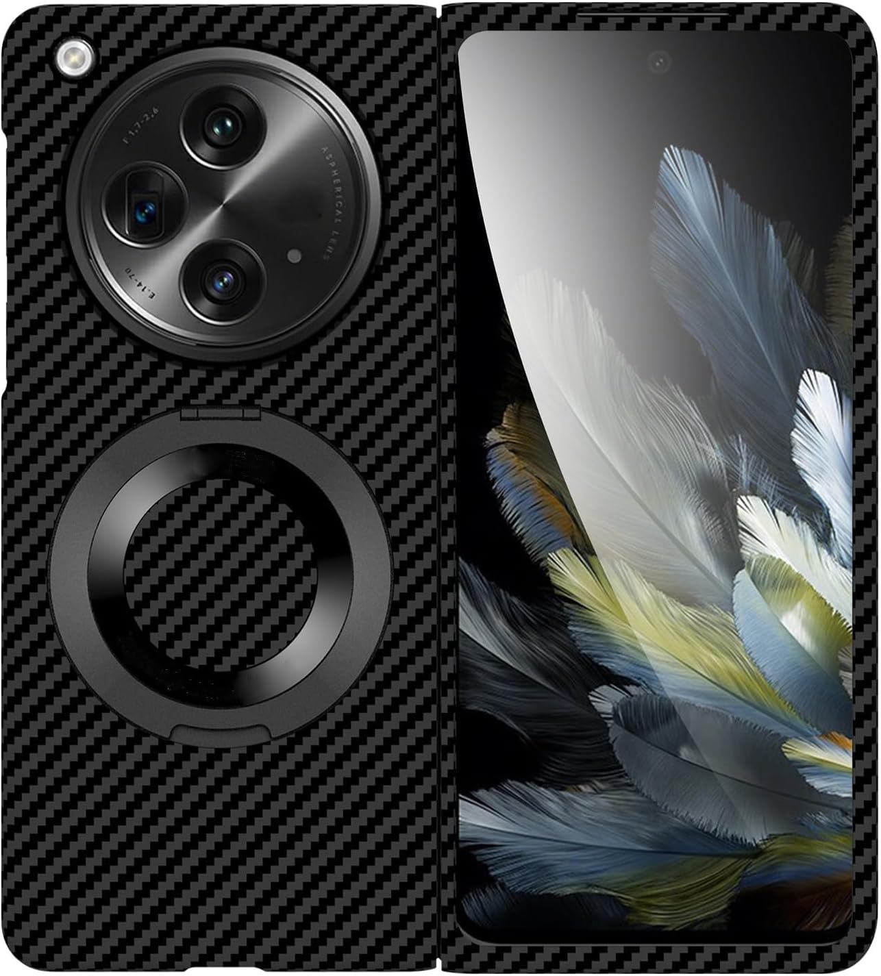 Exclusive Deal on Phone Style Compatible with OnePlus Open Case with Kickstand Cover Case Carbon Fiber Case Compatible with OnePlus Open Shockproof Lightweight Protective Case Phone Screen Protector(Siyah) - Amazon KSA Deals