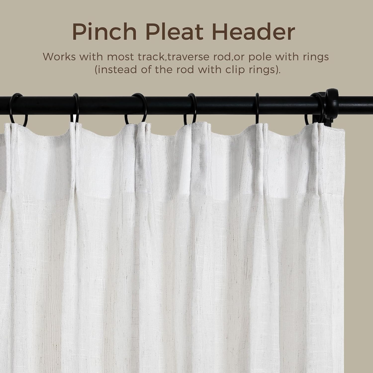 TWOPAGES Sheer Curtains 108 inches Long 2 Panels Set Linen Textured Voile Window Curtains with Linen Spots for Living Room Neutral Pinch Pleated Window Treatment, Natural, 52Wx108L