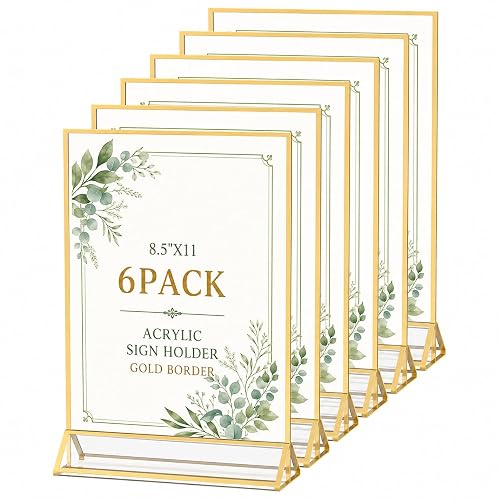 8.5X11 Acrylic Sign Holder Double Sided Gold Frame Tabletop Display