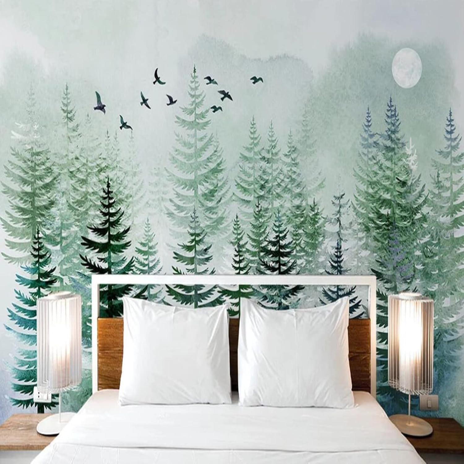 Papier peint 3D forêts de pins pour agrandir visuellement un petit salon ou fond TV