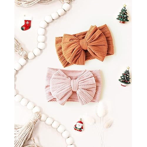 Miniatura 43 de Niceye Diademas hechas a mano para bebé, bandas de pelo de nailon elástico suave con lazos para recién nacidos, bebés y niñas pequeñas Azul