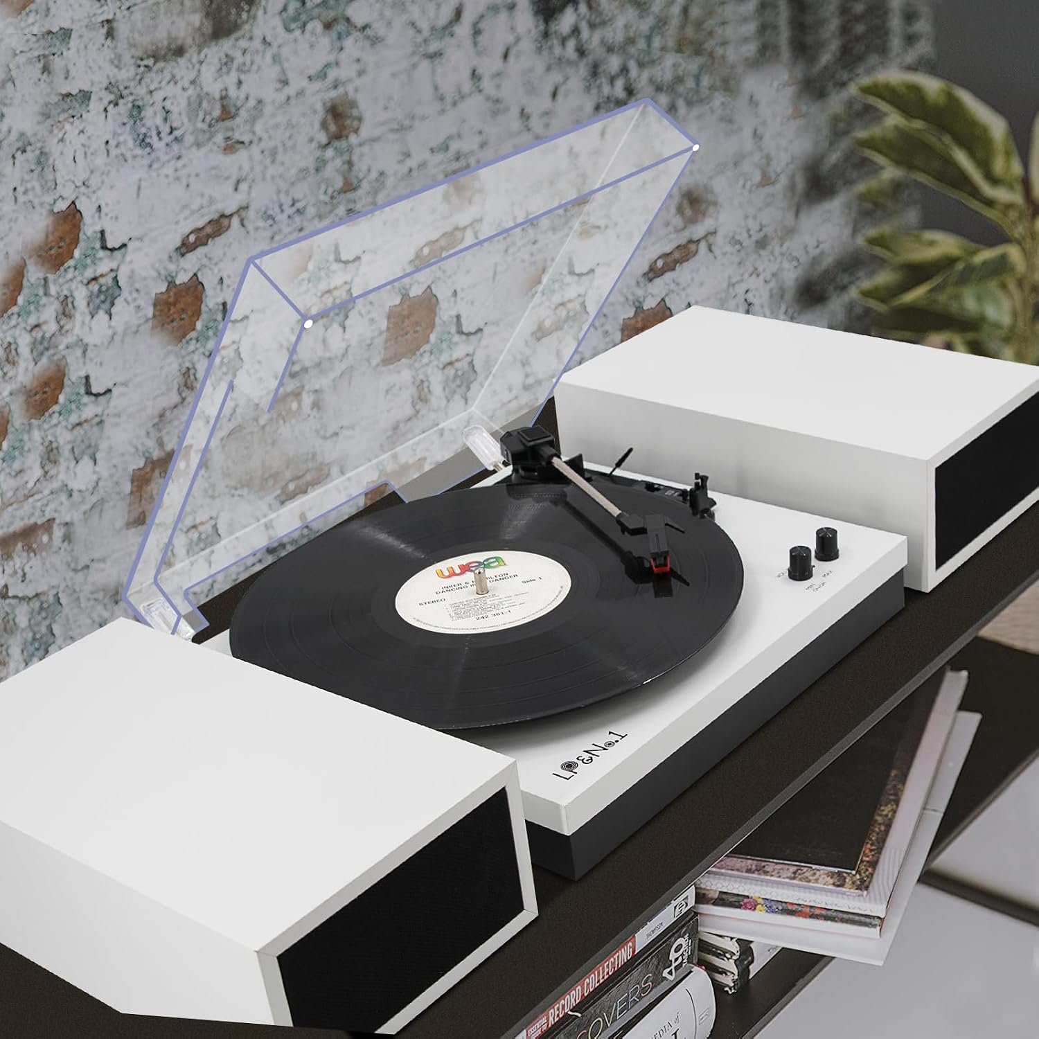 LP&No.1 Vinyl Record Player with Belt-Drive Turntable Bluetooth Playback & 2-Stereo Speakers, 3-Speed Vintage Record Players with Speaker & RCA Output for Entertainment and Home Decor, White Leather