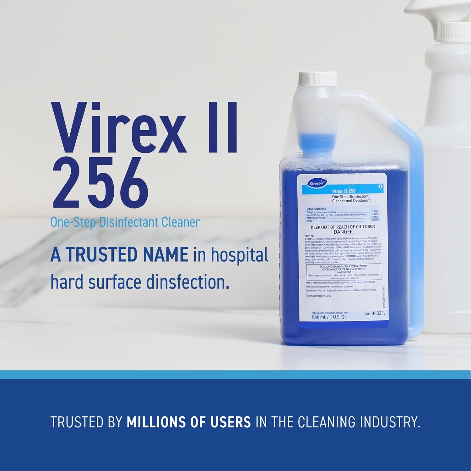 Diversey - Virex II 256 One-Step Disinfectant Cleaner and Deodorant - 32 Oz Bottle (Pack of 3)