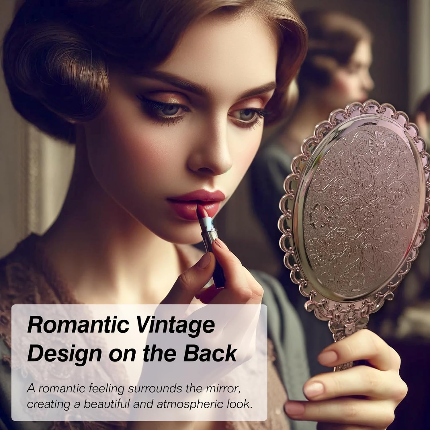 Hand Mirror Vintage Handheld Mirror with Handle Vanity Makeup Mirror Travel Mirrors Rose Gold, Oval
