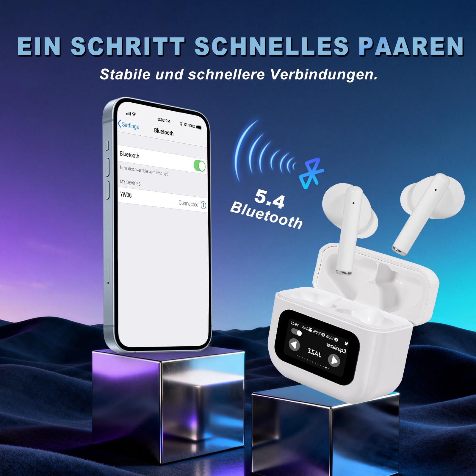 In-Ear Bluetooth Cuffie con Smart Touch Carica & 13 Funzioni, Cuffie senza cavo Bluetooth 5.4 con ANC/ENC Suppressione del rumore-Bianco