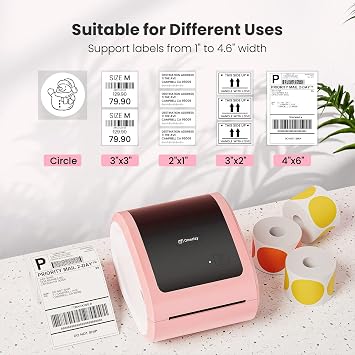 Shipping Label Printer 4x6 with Built-in Label Bin | Pink Thermal Label Printer for Small Business, Shipping Packages, Home, Office, Compatible with USPS, Shopify, Amazon, Tiktok