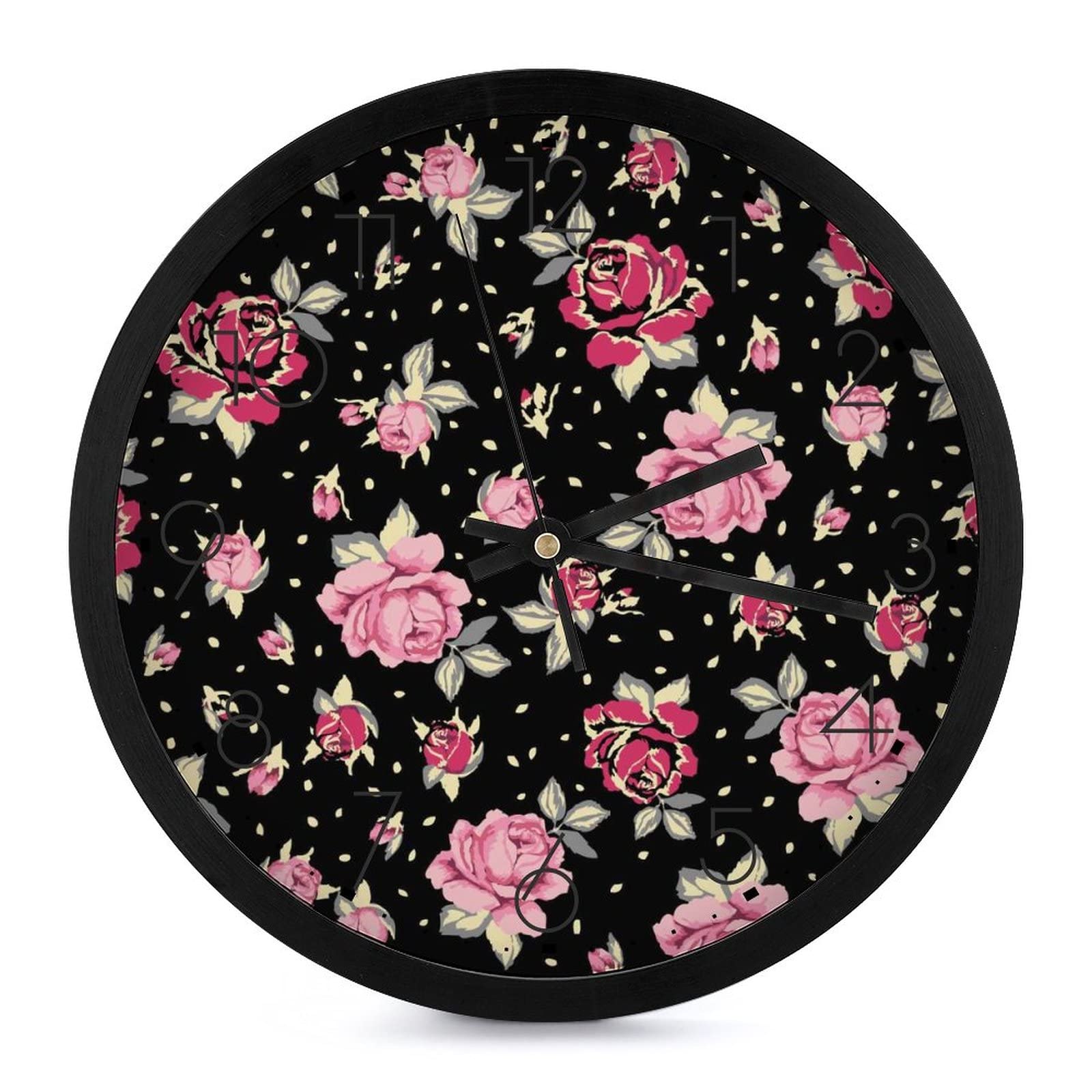 Pendule Murale Silencieuse Fleur Rose Rouge Moderne de 25.4cm pour Déco Bureau et Maison