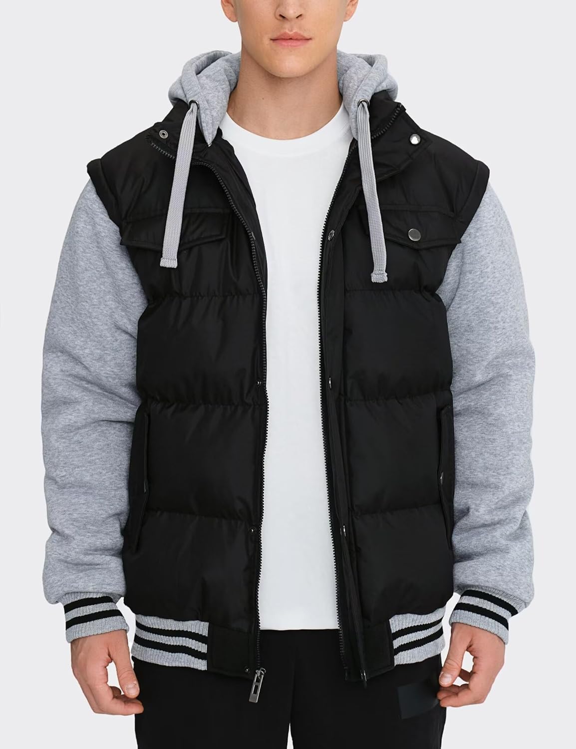 BEST SOUTH Men's Hooded Winter Coats Water Resistant Warm Thicken Insulated Full Zip Windproof Jackets with Pockets