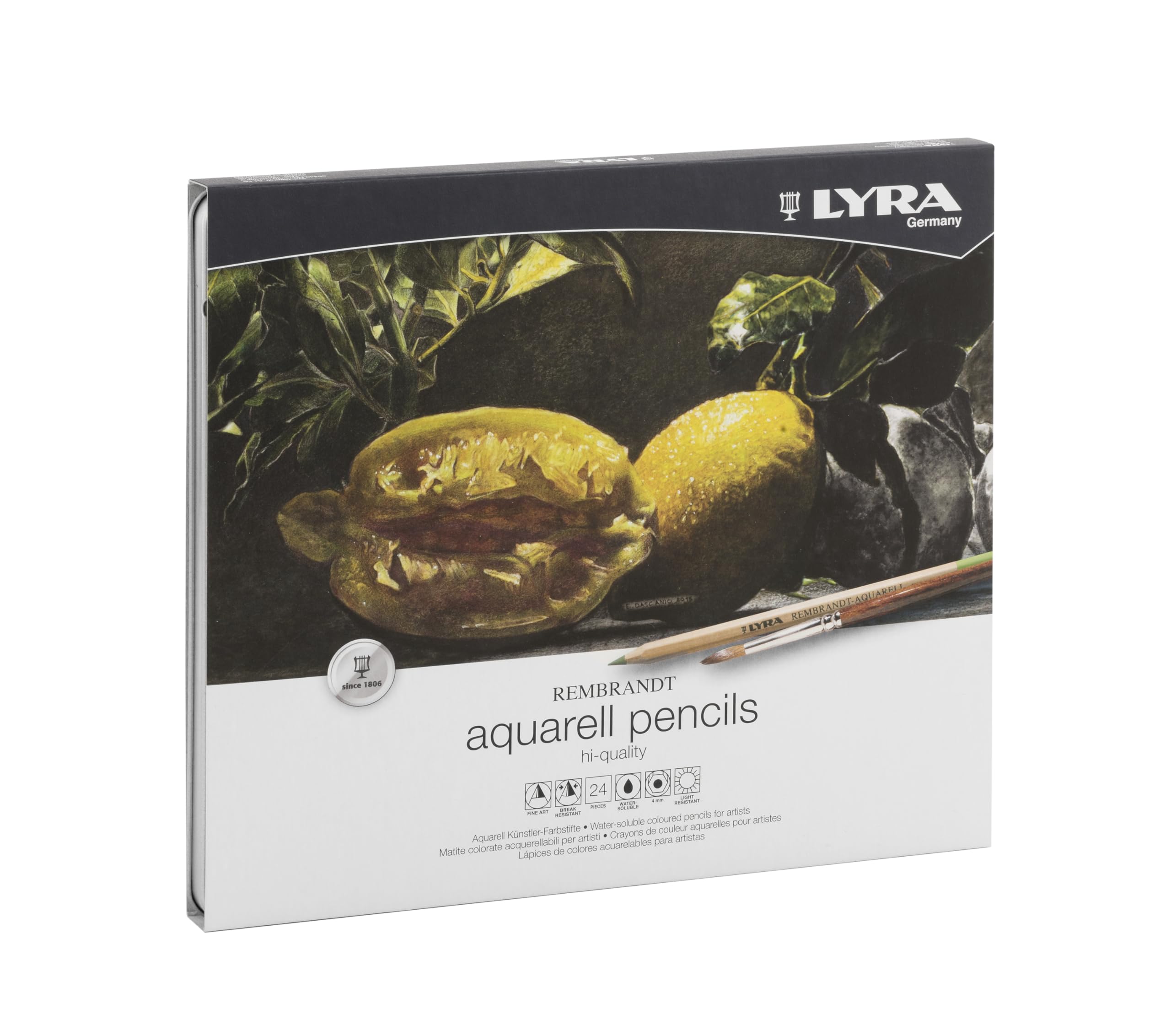 Metal Case with 2011240 Rembrandt Watercolour Pencils, Assorted Colours - 24 Aquarellstifte