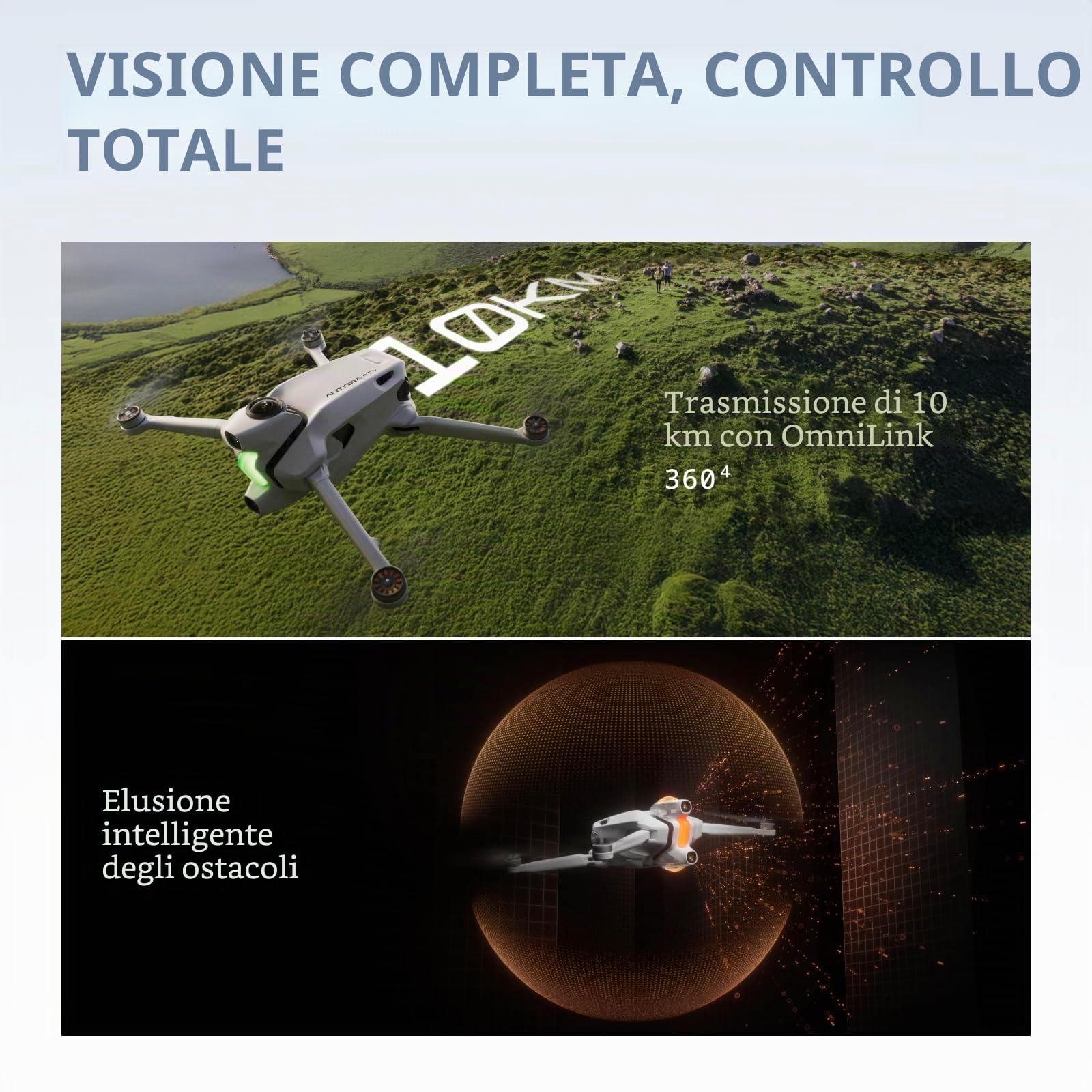 Antigravity A1 Pack Explorer (3 batterie) – Drone 360 8K immersivo, Punta e vola, anticollisione, 249 g e pieghevole, Deep Track, ritorno automatico, fino a 10 km, editing automatico