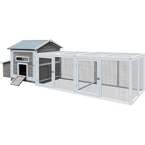 118＂ Large Wooden Chicken Coop Walk-in Poultry Cage with Free-Range Doors, Nesting Box,Leakproof Pull-on Tray,Outdoor Hen House Poultry Cage,for Yard Farm