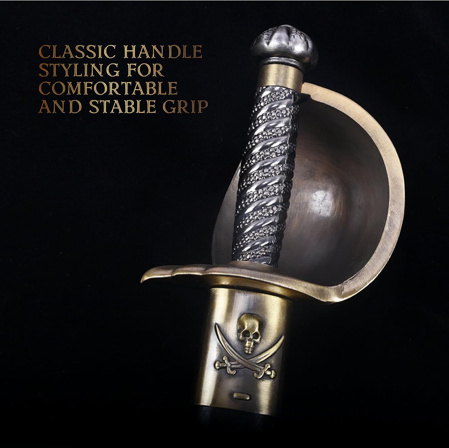 Caribbean Pirate Cutlass Sword Replica - Adult Caribbean Pirate Cosplay Prop with Stainless Steel Cutlass Blade Basket Hilt Guard Scabbard for Costume & Display