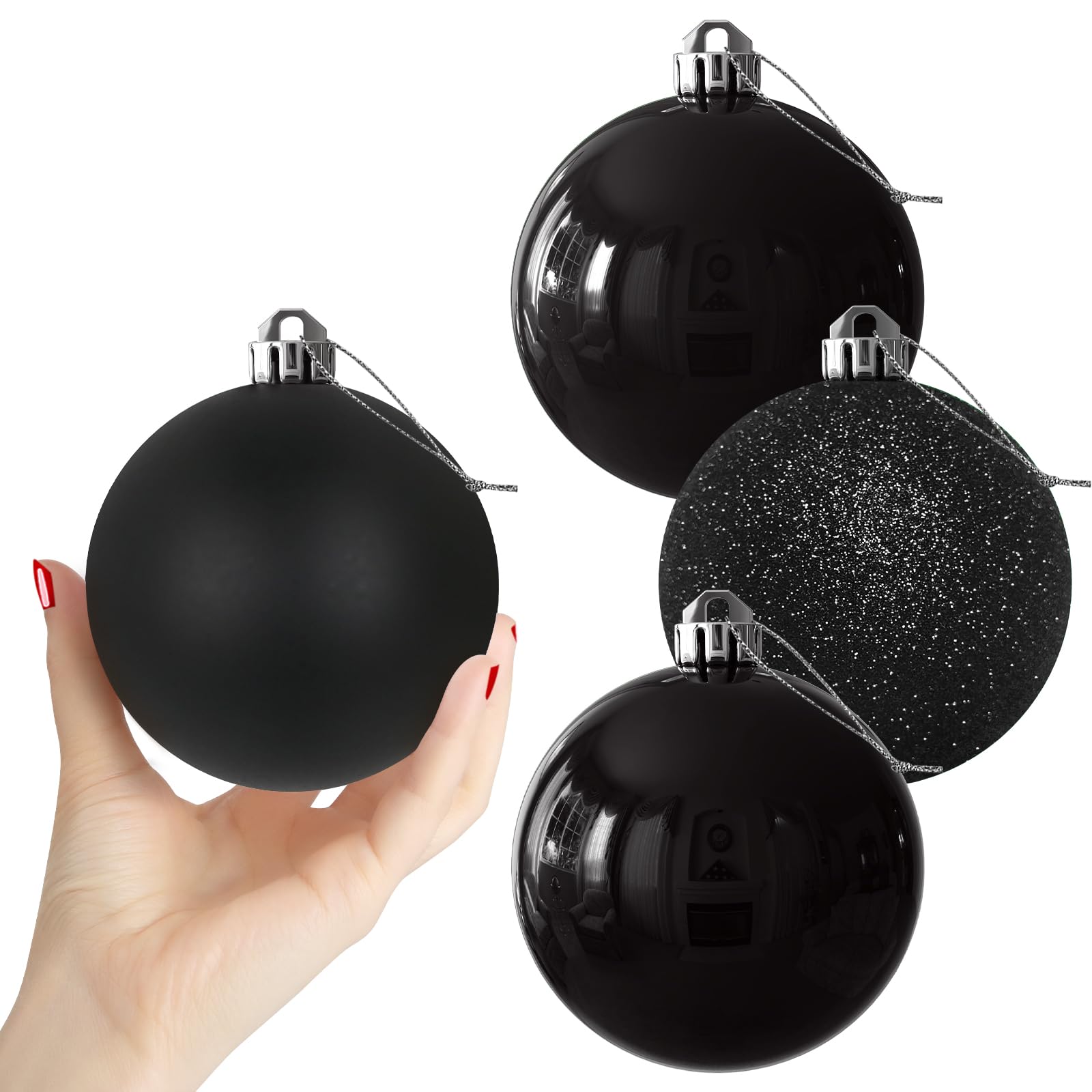 Grosse boule de Noël noire incassable 10 cm pour sapin design