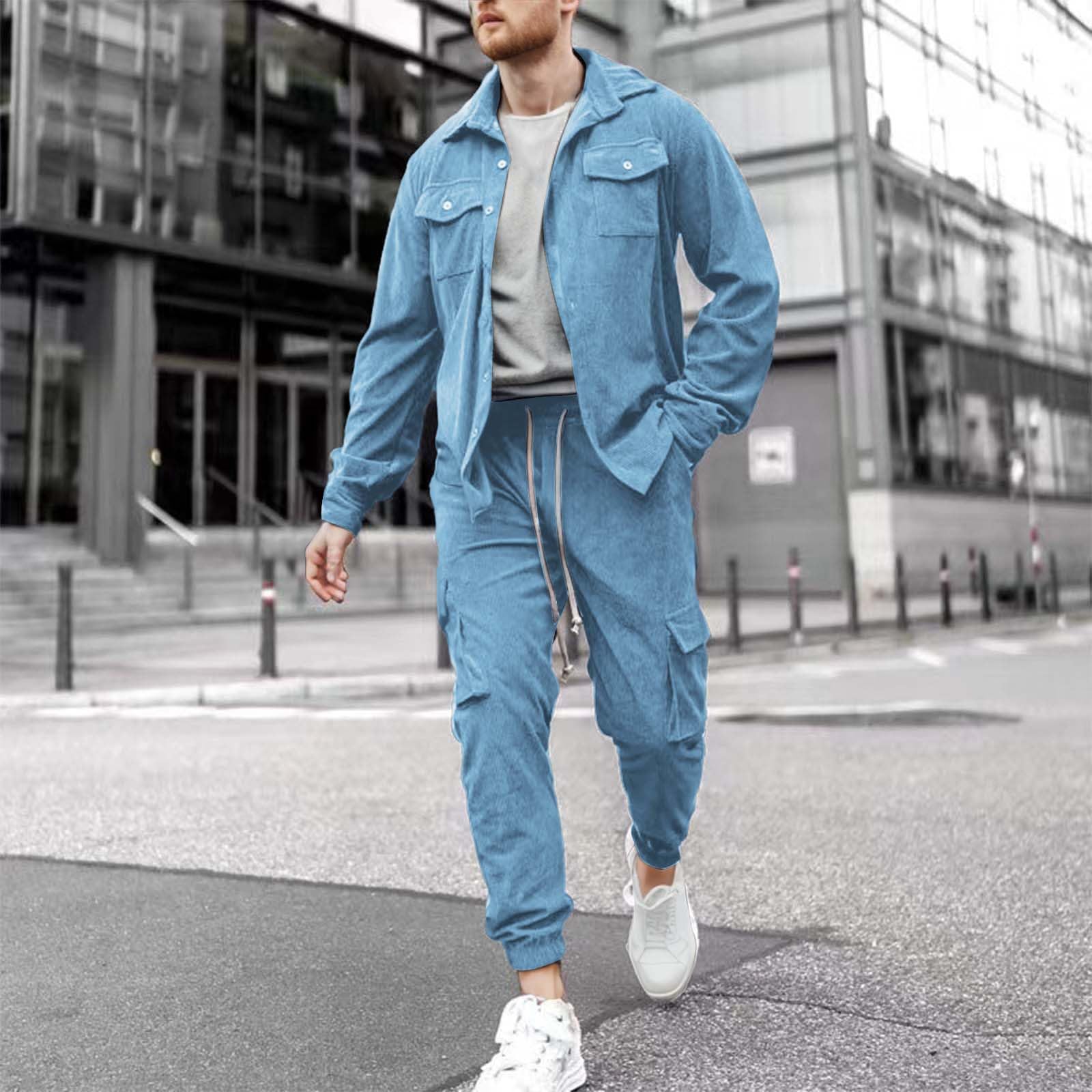 Tuta per bambole senza pieghe, set di abbigliamento da lavoro da uomo, due pezzi, traspirante, completo con maniche arrotolate, camicia e pantaloni, set da jogging da uomo