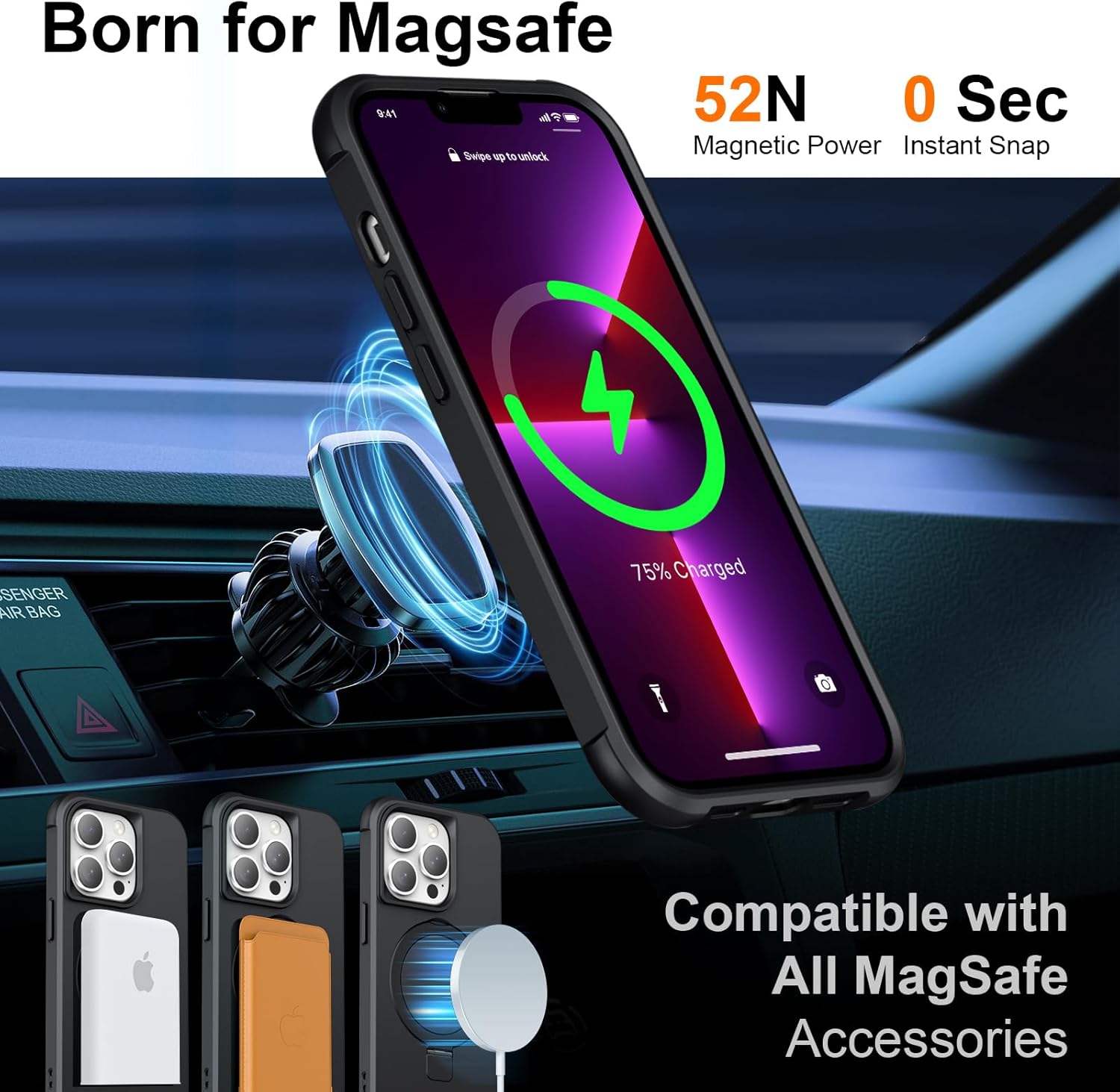 TIANLI Designed for iPhone 11 Pro Max Case with Magnetic Invisible Ring Stand [Compatible with Mag-Safe] [Military Drop Protection] Anti-Slip Cover for iPhone 11 Pro Max 6.5 Inch,Black