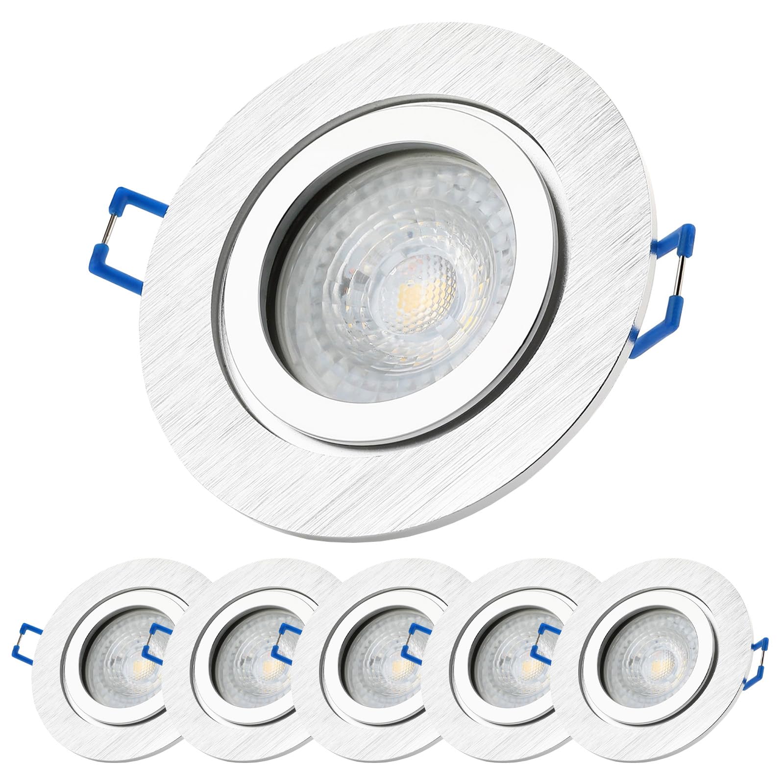 Sweet Led – 6x LED Einbaustrahler 230V GU10 IP44 aus Aluminium Einbauleuchten inkl. 7W Leuchtmittel (warmweiß) – Einbauspots für Badezimmer, Küche & Feuchträume
