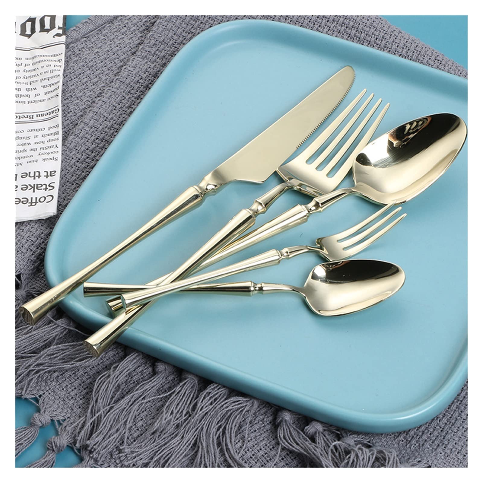 Générique Ensemble De Couverts en Acier Inoxydable, Couteau, Fourchette Et Cuillère 5 Pièces, Finition Miroir, Durable, Adapté Aux Fêtes Et Aux Mariages, Couverts De Camping Et De Voyage