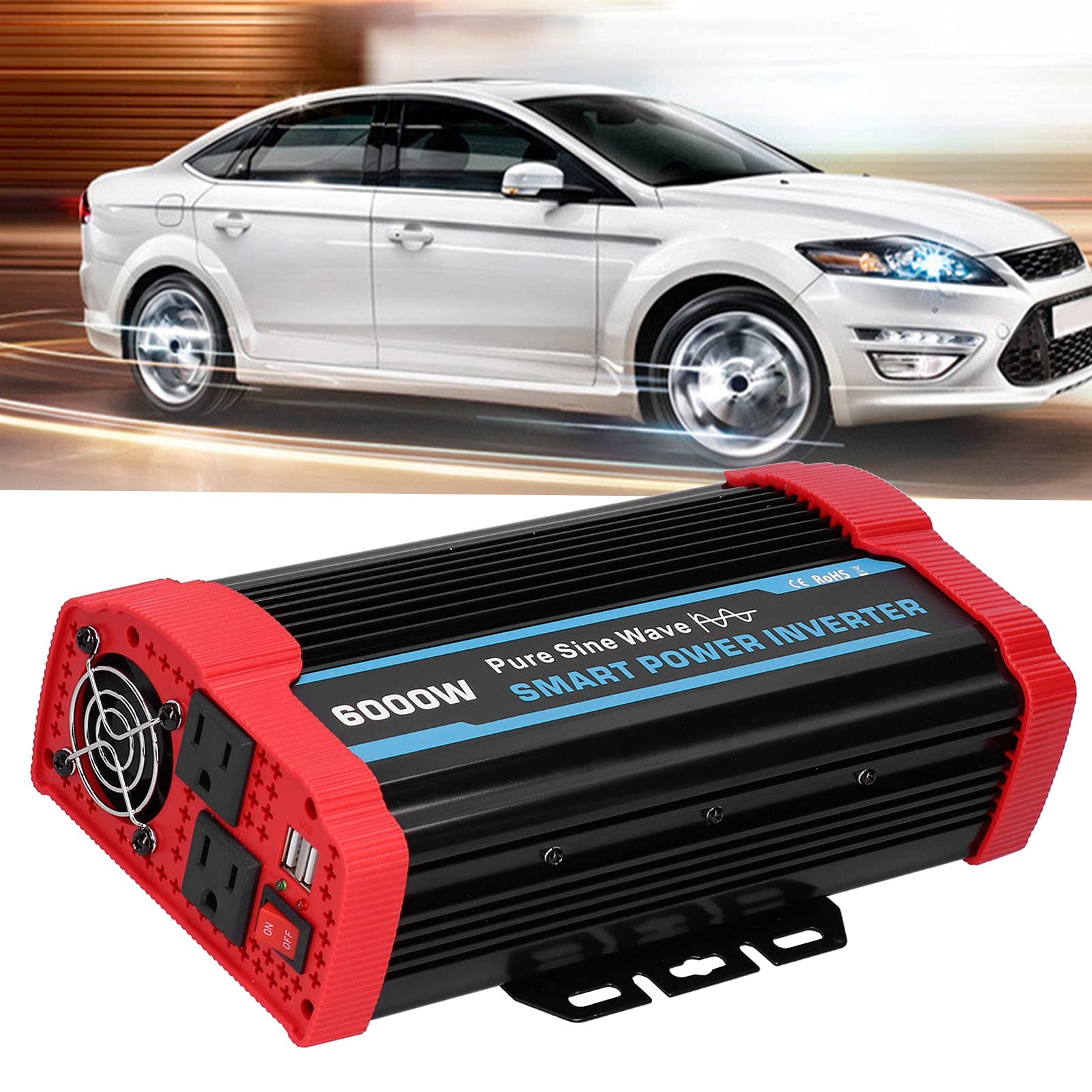 Inverter di potenza di picco 6000W continuo/12000W, convertitore DC 12V a 220V-240V AC 4 Ventole di raffreddamento integrate, inverter universale a onda sinusoidale pura per veicoli 12V