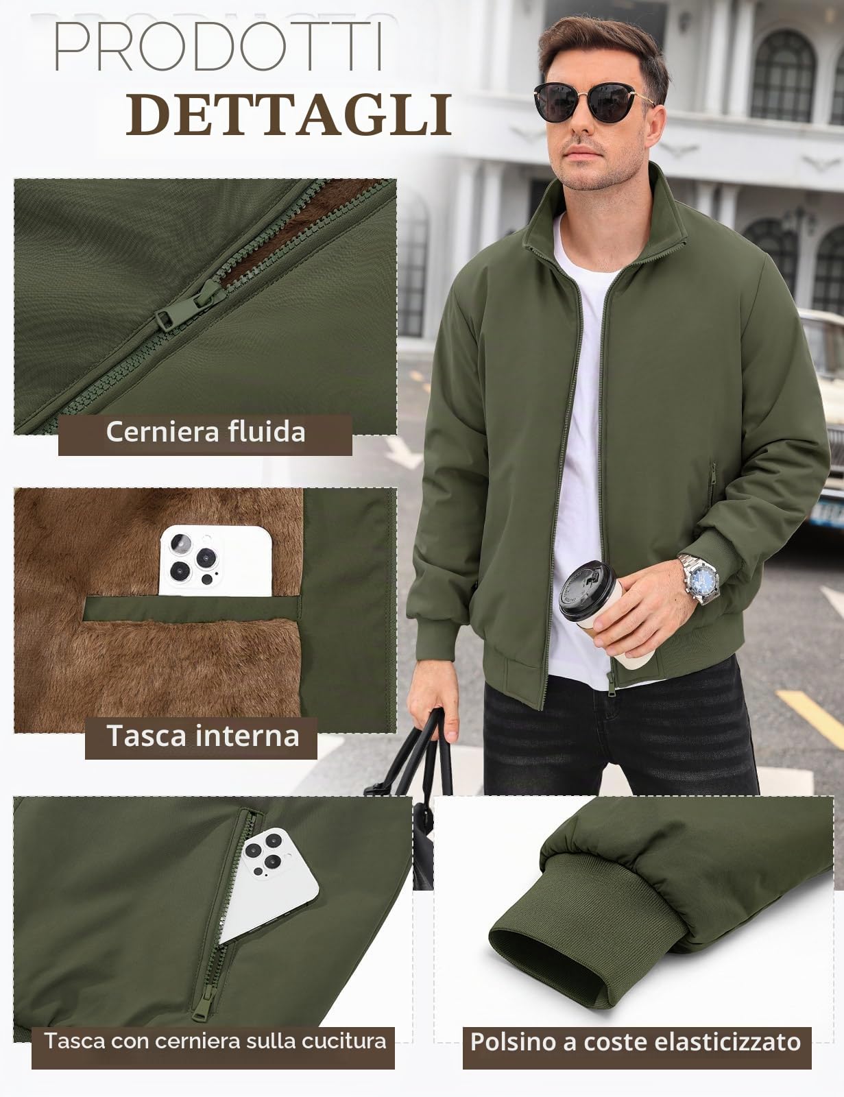 Lonya Giacca Bomber Invernale Uomo Giubbotto Pile Termica Aviator Jacket Antivento Impermeabili Casual Con Cerniera e Tasche