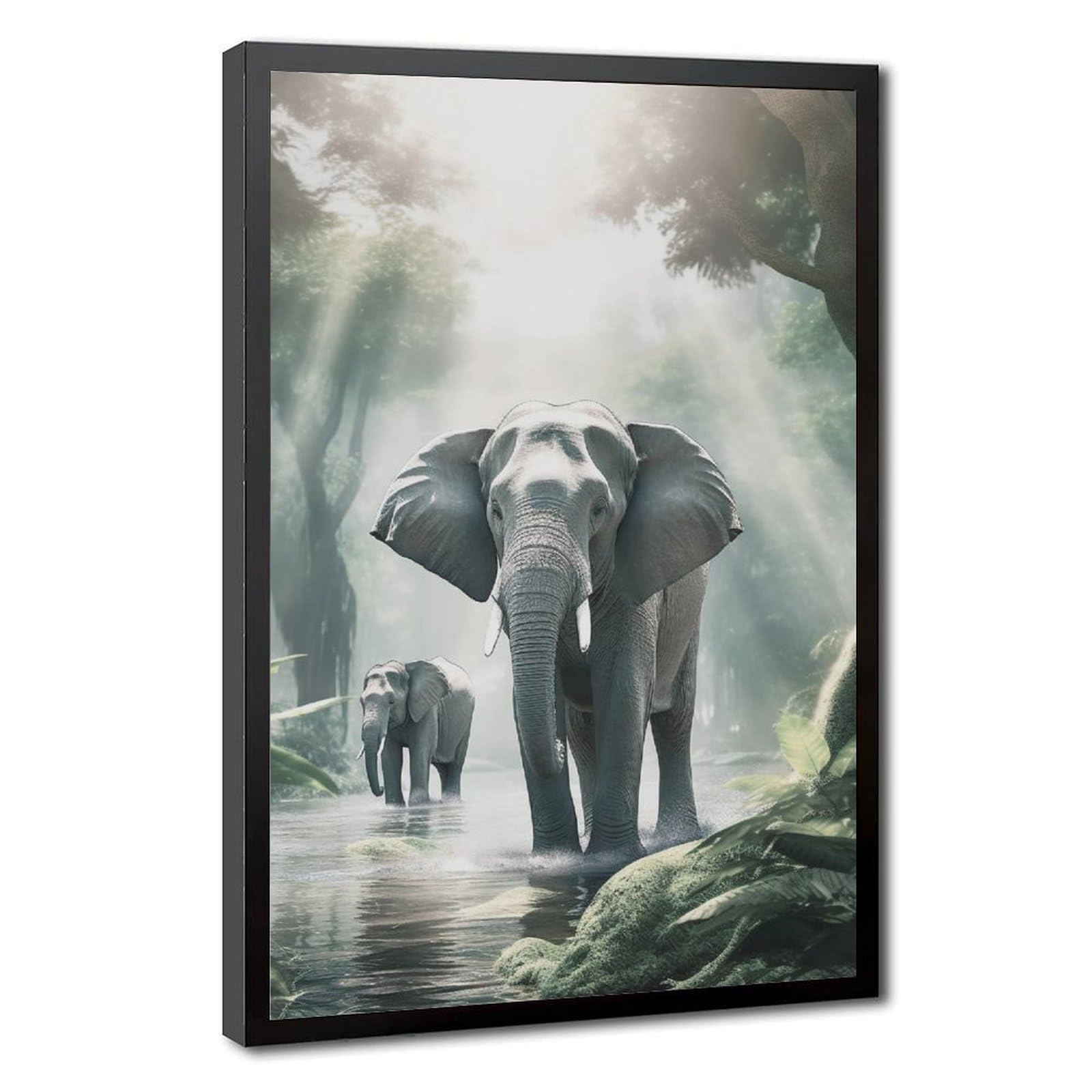 Bareronor Elephants in The Jungle Canvas Poster Bedroom Decor Landscape Office Room Decor Gift 24" L X 36" W