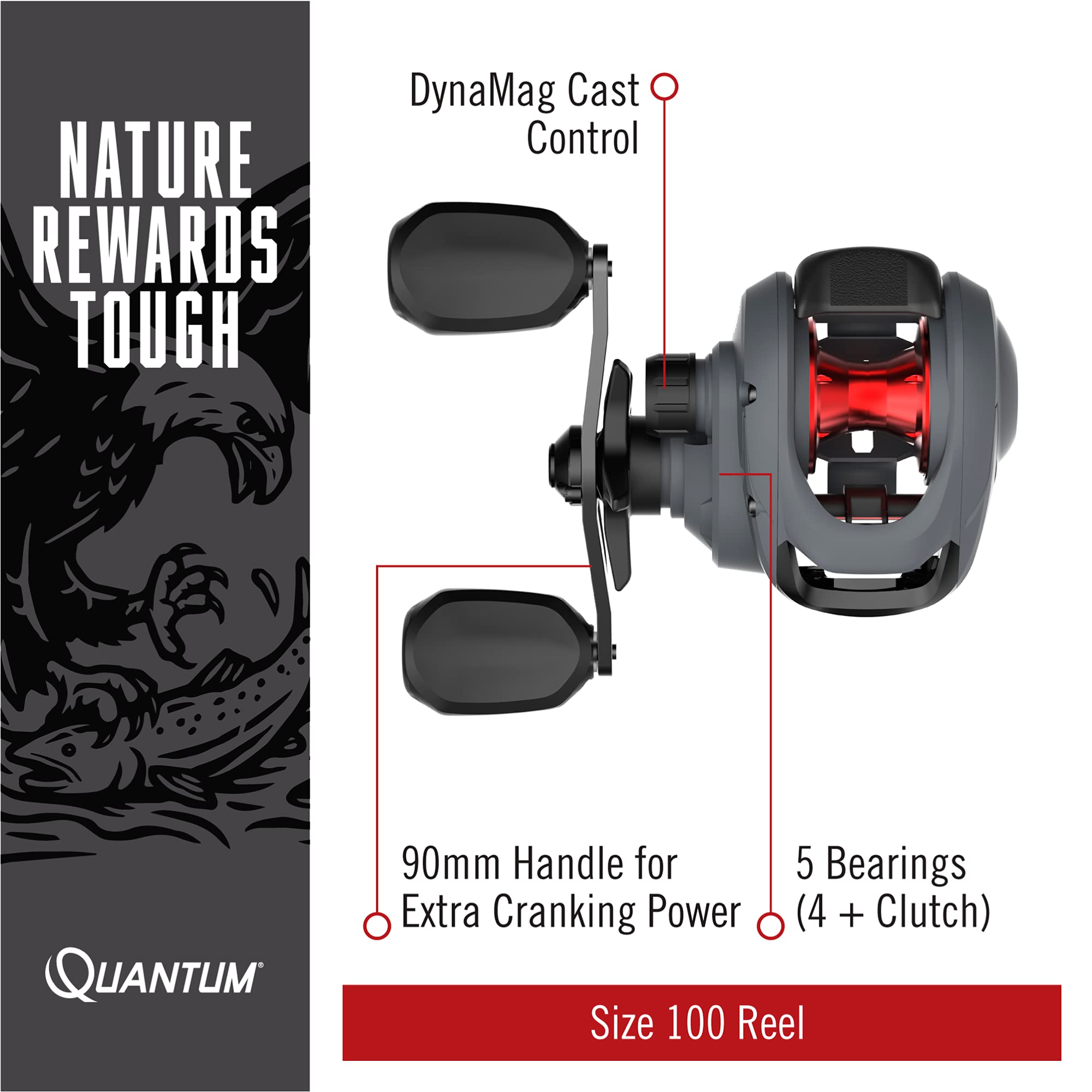 Quantum Invade Baitcasting Reel and Fishing Rod Combo, 6-Foot 6-Inch 2-Piece Baitcast Fishing Pole, Size 100 Reel, Right-Hand Retrieve, Dark Gray