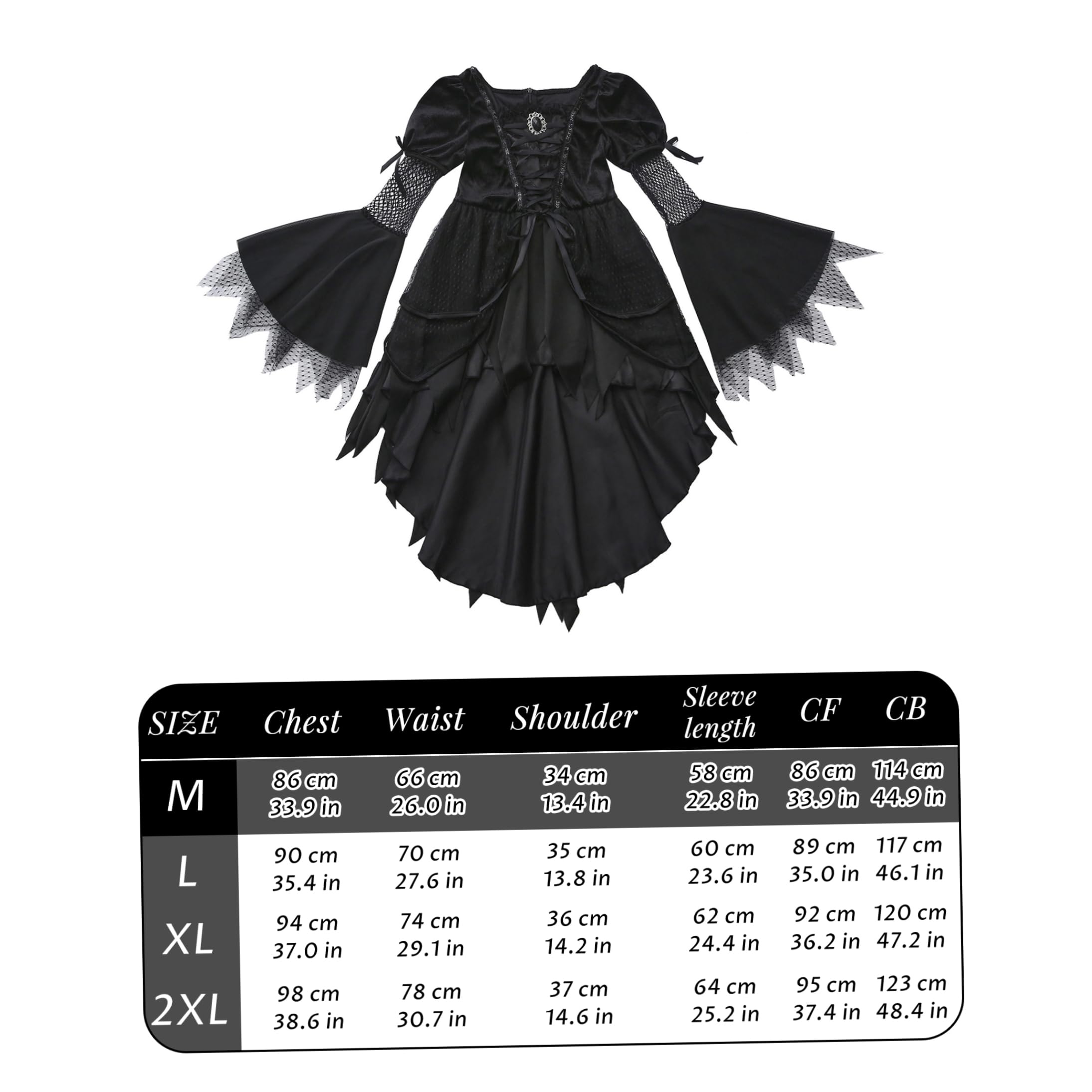 Costume da strega, set completo da donna, abito gotico nero M