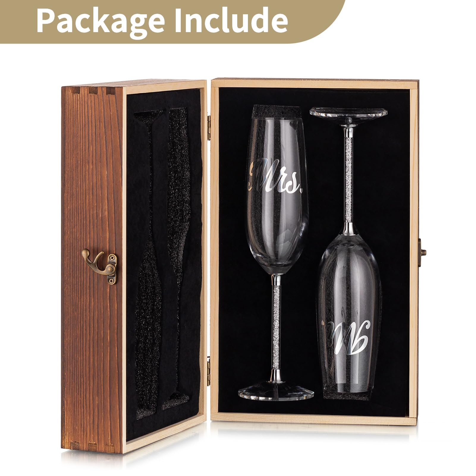 Nuptio Copas Champagne Cristal Boda: Set de 2 Copas de Vino para Boda con Caja Madera - Regalo Señor para Brindis Personalizadas para Novios, Compromiso, 50 Aniversario y Fiesta Cumpleaños