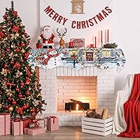 Vista 5 de Bufanda de chimenea de muñeco de nieve de Navidad, diseño de árboles de Navidad de invierno, copos de nieve, alce, chimenea, estante superior