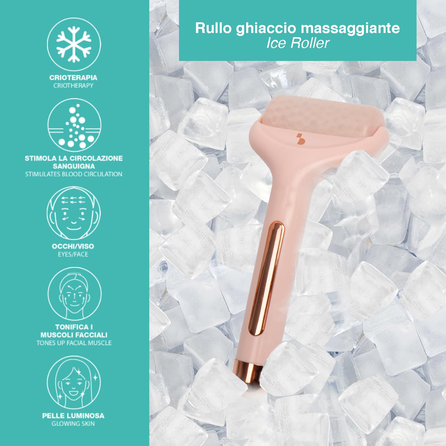 BEPER C301ABE110 Eisroller-Massagegerät für das Gesicht, Kryotherapie-Massagegerät gegen Schwellungen und Augenringe, Erfrischender Roller für die Hautpflege, Kompakt und tragbar