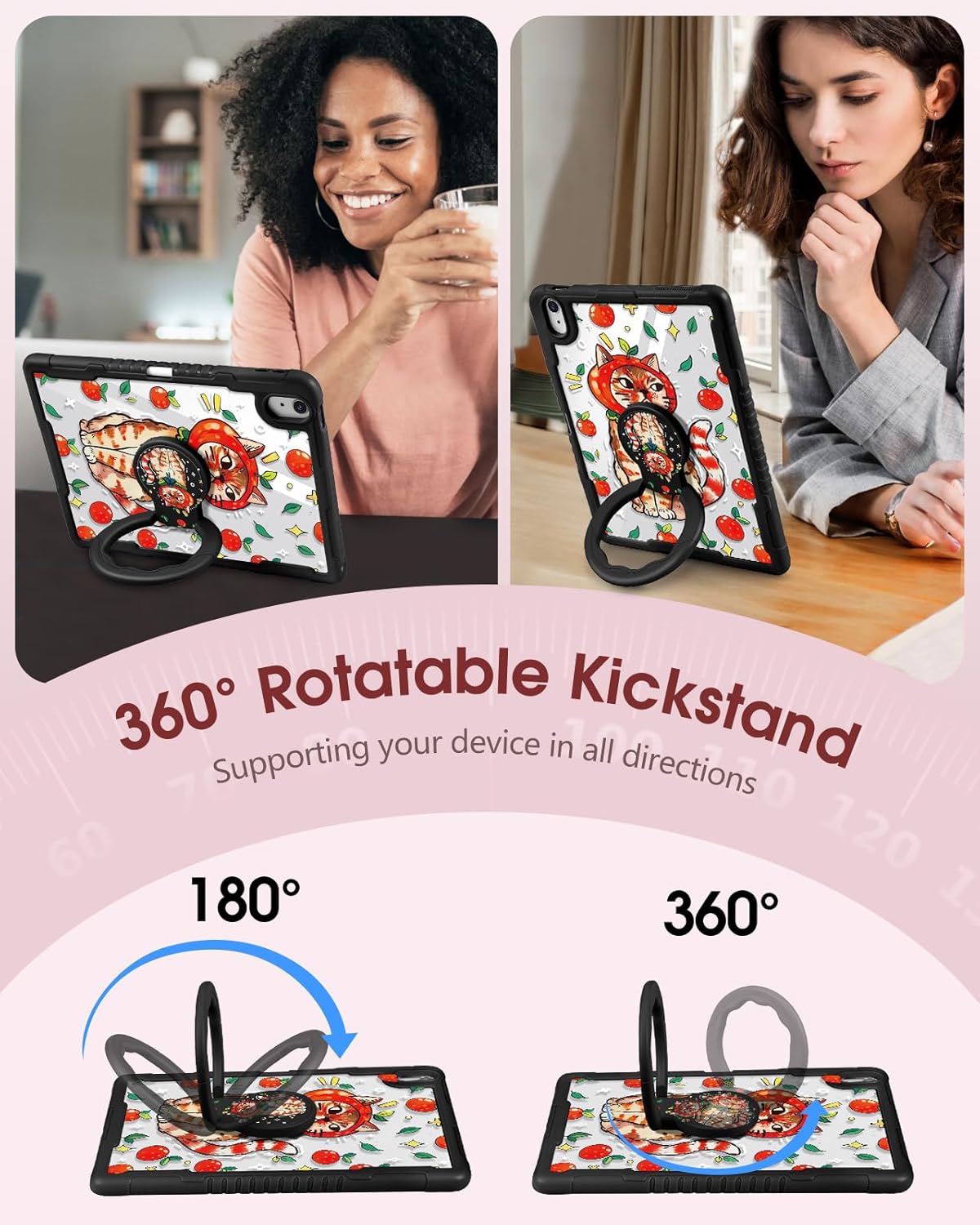Uppuppy for iPad (A16) 11th Generation 11 Inch 2025 Case, for iPad 10th Generation Case 2022 10.9 Inch - Women Girls Cute with Pencil Holder & Stand Clear Cat Cartoon Girly Protective Hard Cover