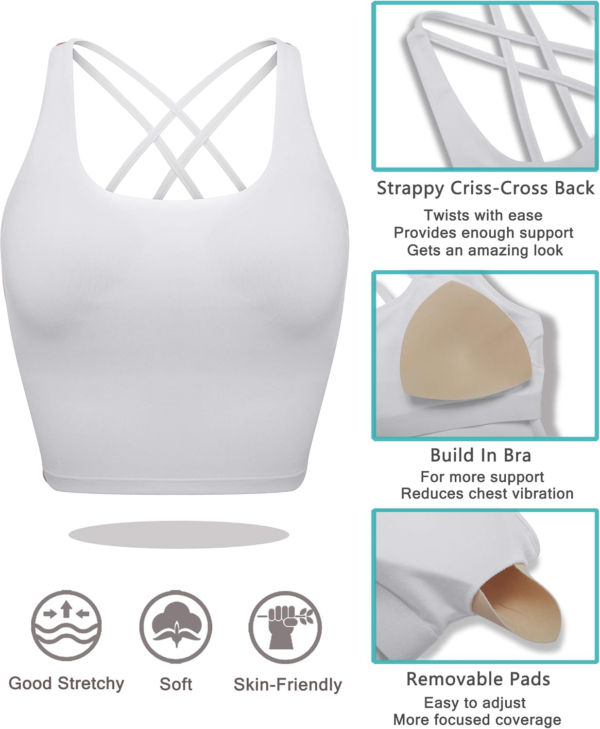 Youloveit Sports Bras for Women Padded Longline Yoga Cami Crop Tank Tops with Built-in Bra