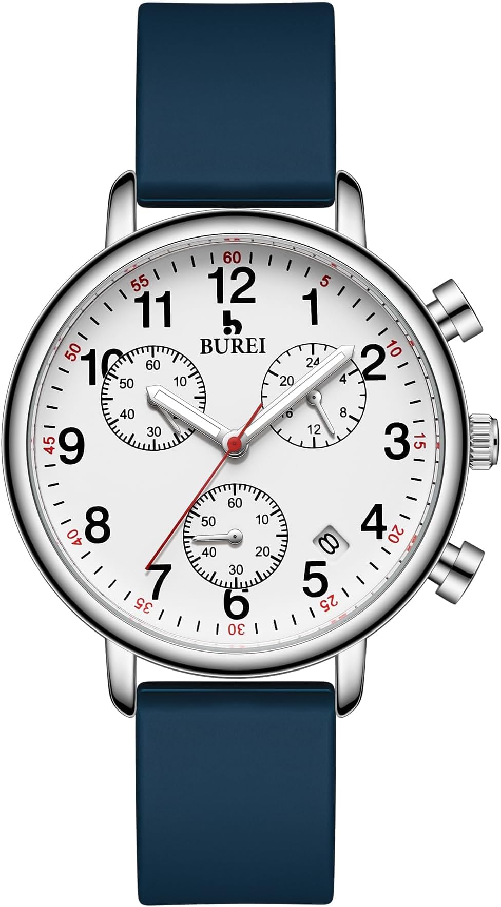 BUREI Wristwatch, Women's, Analog Quartz, Date, Waterproof, Chronograph, Lightweight, Thin, Luminous, Easy to Read Dial, Silica Gel Belt, Simple, Stylish, Business, Women's Watch, Medical Nurse, Work